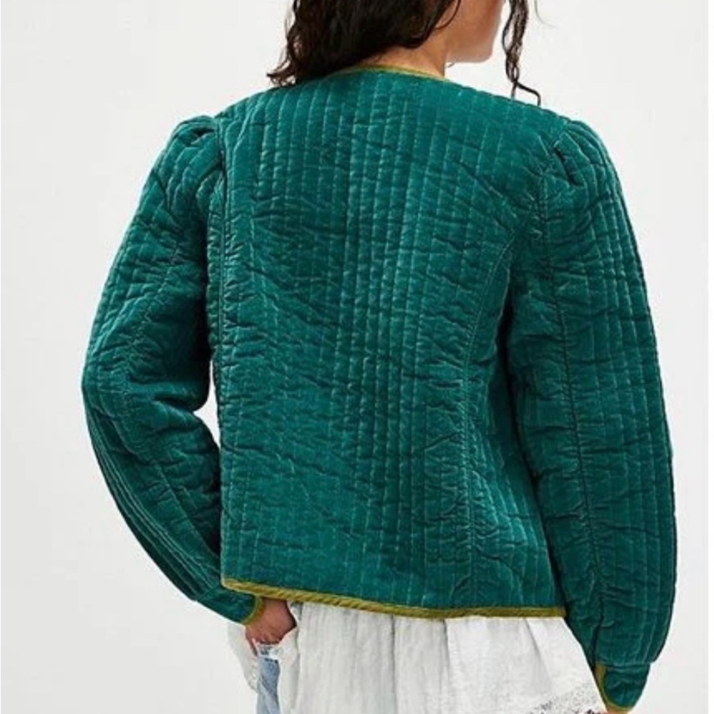 NEW Free People Natalia Teal Green Quilted Velvet Jacket Size XL - Picture 3 of 14